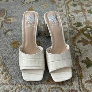 Vince Camuto Ivory Alligator Peep Toe Heels